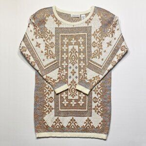 VTG Compagnie Internationale Express Gold and Silver Metallic Knit Tunic Sweater